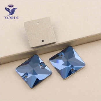 

YANRUO 3240 All Sizes Sapphire Square Flatback Sewing Gems With 2 Holes Strass Rhinestone Sew On Crystal