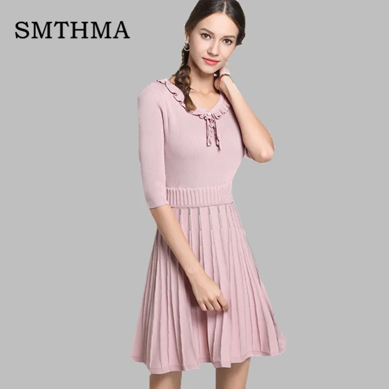 SMTHMA 2019 New Spring Elegant Women Solid Summer Dress Casual Knitted Pleated Dresses for Woman
SMTHMA 2019 New Spring Elegant Women Solid Summer Dress Casual Knitted Pleated Dresses for Woman