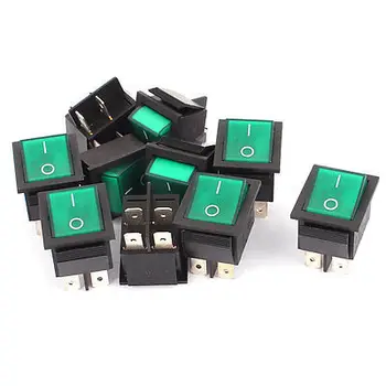 AC 125V/250V 16A 4 Terminal Green Light I/O SPST Boat Rocker Switch 10 Pcs KCD4-201N
AC 125V/250V 16A 4 Terminal Green Light I/O SPST Boat Rocker Switch 10 Pcs KCD4-201N