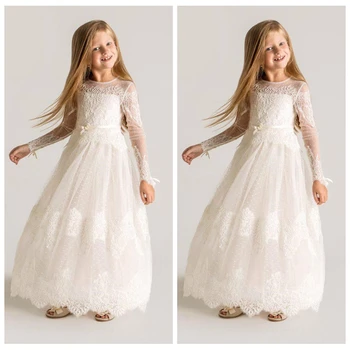 Sweety Purity Flower Girl's Dress With Lace Applique Sashes Long Sleeves Custom 2019 Ankle Length Little Girl's Birthday Gowns
Sweety Purity Flower Girl's Dress With Lace Applique Sashes Long Sleeves Custom 2019 Ankle Length Little Girl's Birthday Gowns
