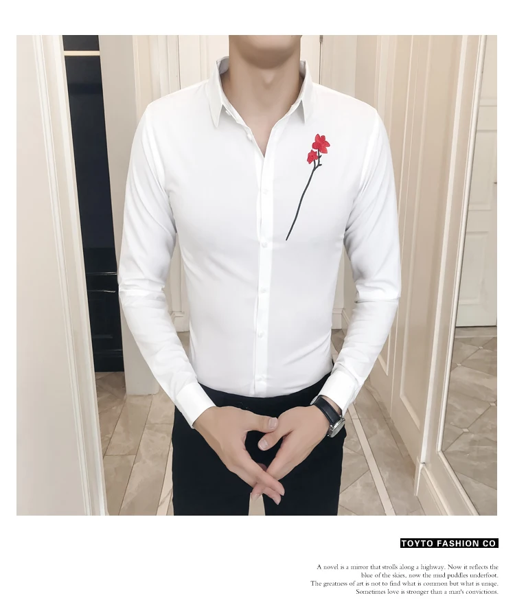 Mens Dress Shirts Plus Size Tuxedo Shirt Men British Style Embroidery