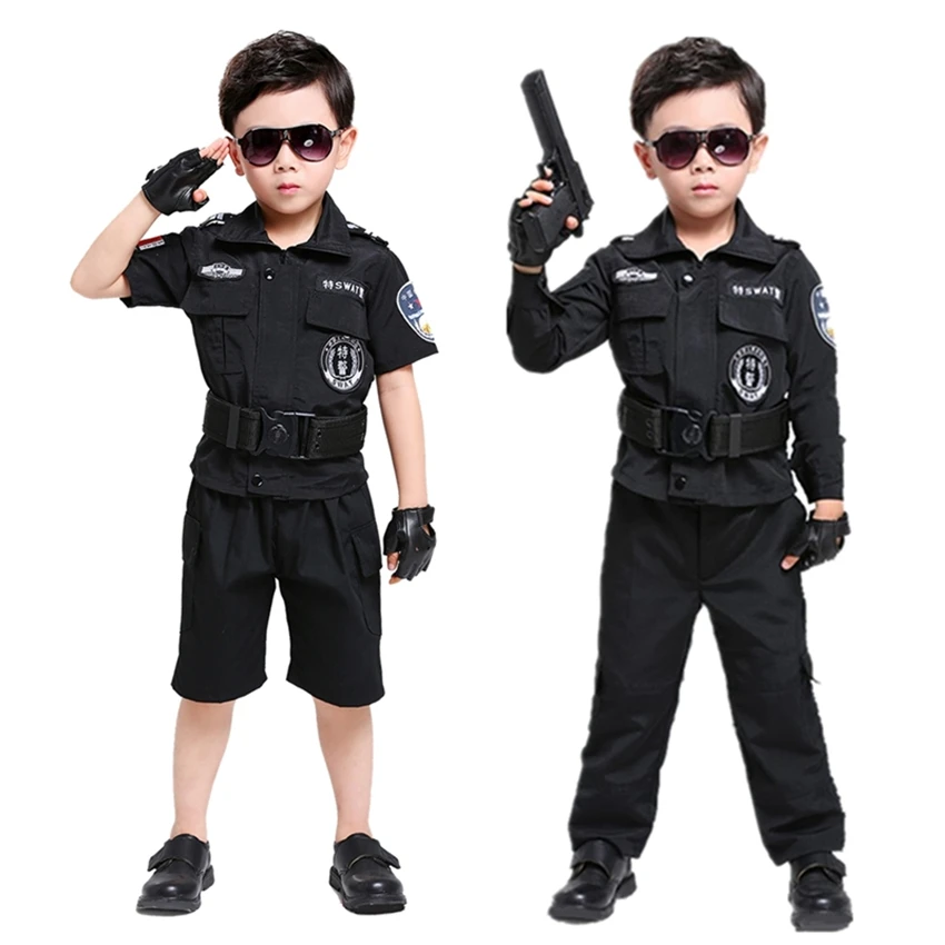 

110-170cm Kids Boys Military Uniform Policemen Cosplay Costumes Halloween Army Suit Special Force SWAT Clothing Set for Children