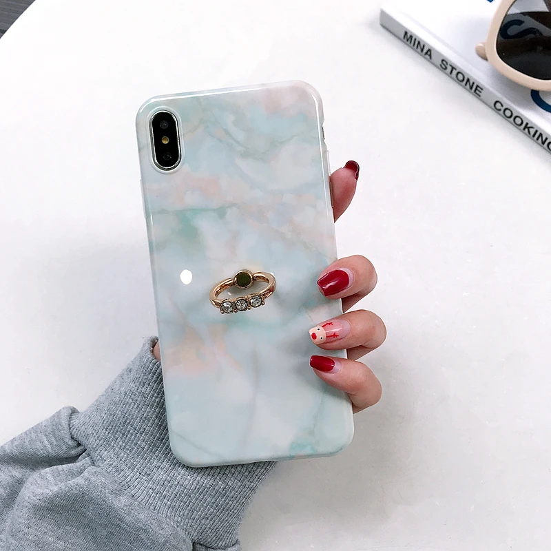 Case For iPhone X Xr Xs Max Cover Luxury Crack Marble Skin Bling Diamond (4)