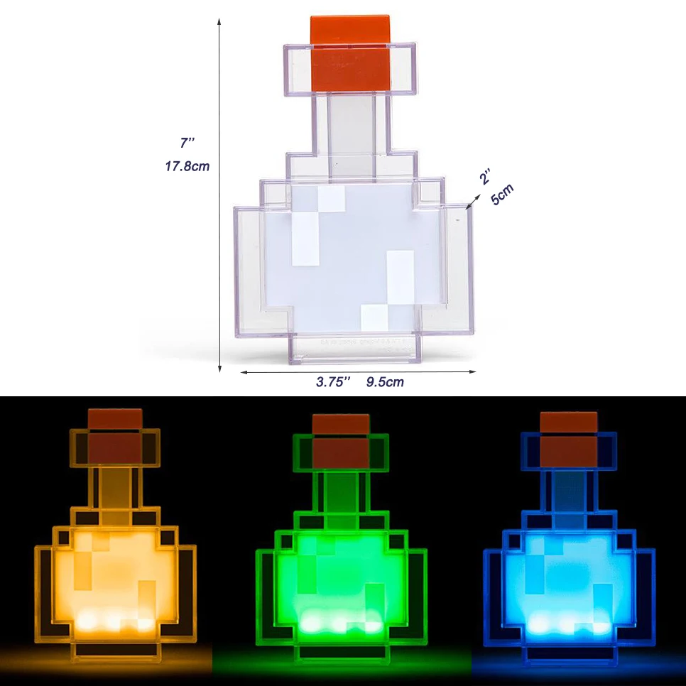 Multicolor Minecraft Color Changing Potion Bottle With 8 Color LED lamp Vial Night Light Variable Game Peripheral Model Toys
Multicolor Minecraft Color Changing Potion Bottle With 8 Color LED lamp Vial Night Light Variable Game Peripheral Model Toys