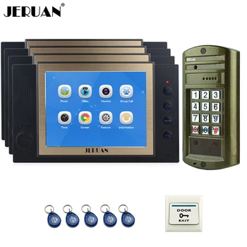 

JERUAN 8 inch Video Door Phone Intercom System kit 4 Record Monitor + NEW Metal Waterproof Access Password HD Mini Camera 1V4