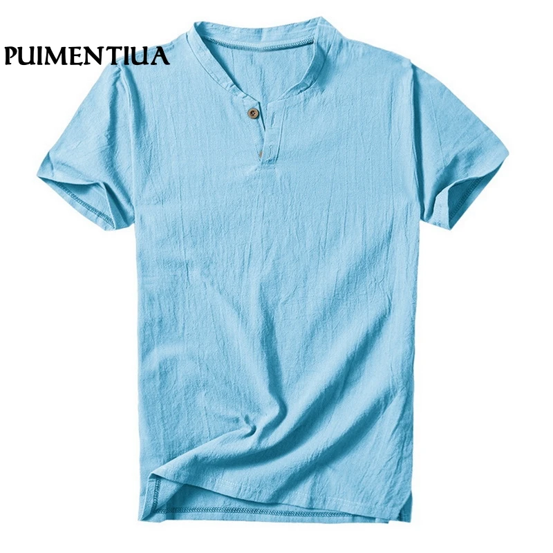Puimentiua 2019 Summer Mens V Neck Cotton Linen Short Sleeve Casual Henley T-Shirt Top Homme Button Solid Slim Tees Shirts
Puimentiua 2019 Summer Mens V Neck Cotton Linen Short Sleeve Casual Henley T-Shirt Top Homme Button Solid Slim Tees Shirts