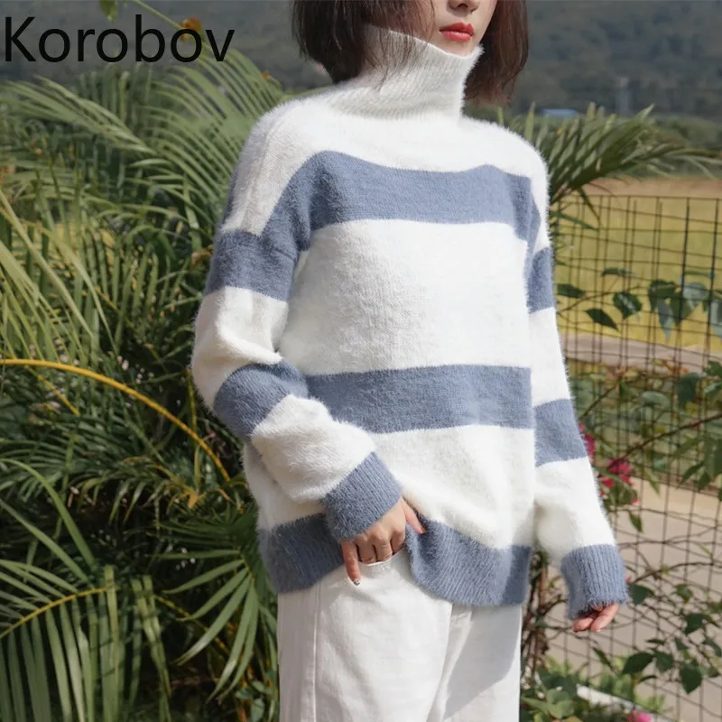 Korobov Korean Striped Patchwork Long Sleeve Women Sweater Mohair Turtleneck Oversize Sueter Mujer Female Jumper Tops 78536
Korobov Korean Striped Patchwork Long Sleeve Women Sweater Mohair Turtleneck Oversize Sueter Mujer Female Jumper Tops 78536