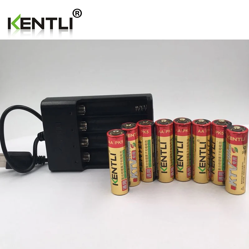 KENTLI 8 шт. 1 5 в aa 2800mwh литий ионная аккумуляторная батарея + 4 слота зарядное