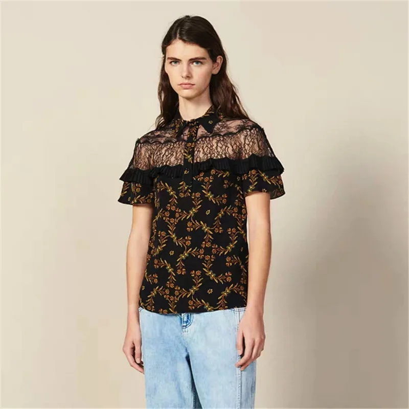 Chic women's See-through Shirts 2019 Summer lace patchwork print Shirts & blouses A563
Chic women's See-through Shirts 2019 Summer lace patchwork print Shirts & blouses A563