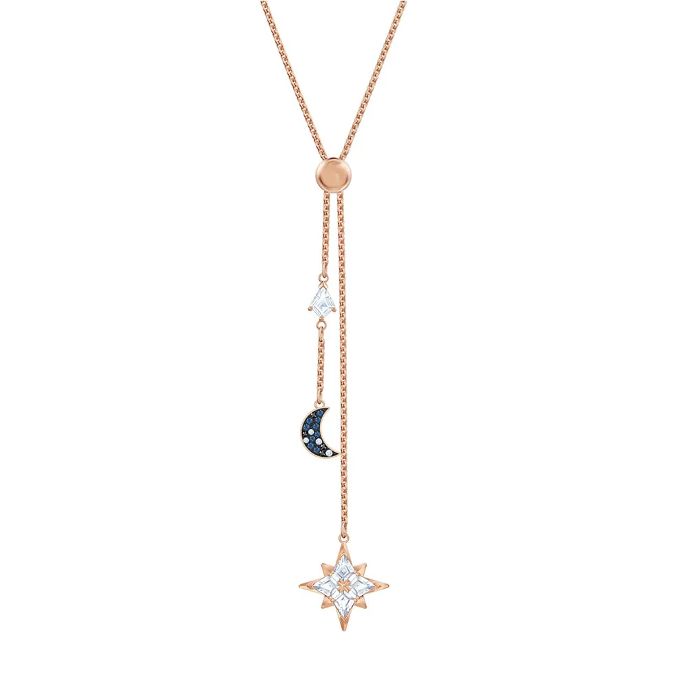 

MULIER 2019 SWA New SYMBOLIC Y-Necklace Moon and Stars High Quality Crystal Rose Gold Necklace Romantic Luxury Jewelry 5494357