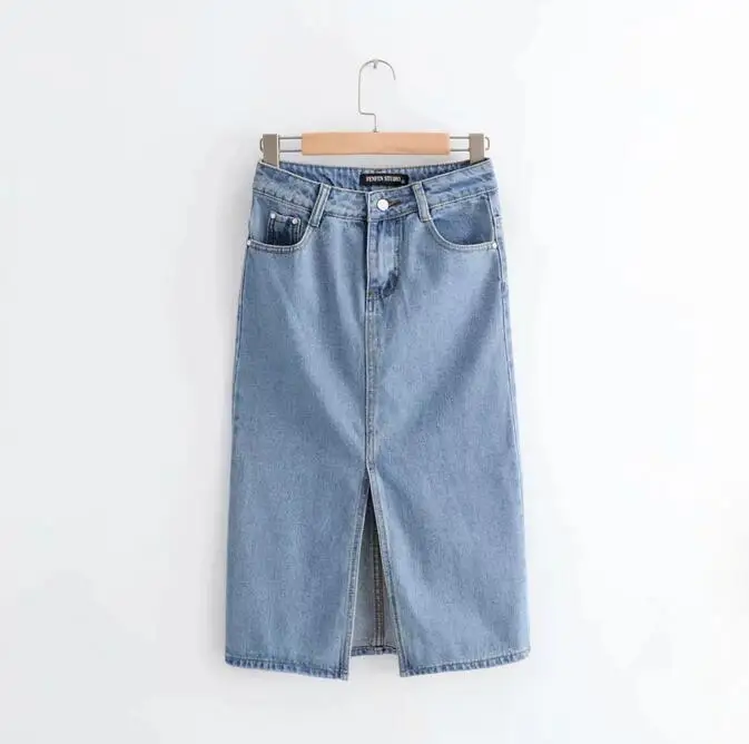2018 Summer Split Front Denim Skirt Women High Waist Blue Jean Skirt Knee Length Button Fly Streetwear SK090
2018 Summer Split Front Denim Skirt Women High Waist Blue Jean Skirt Knee Length Button Fly Streetwear SK090