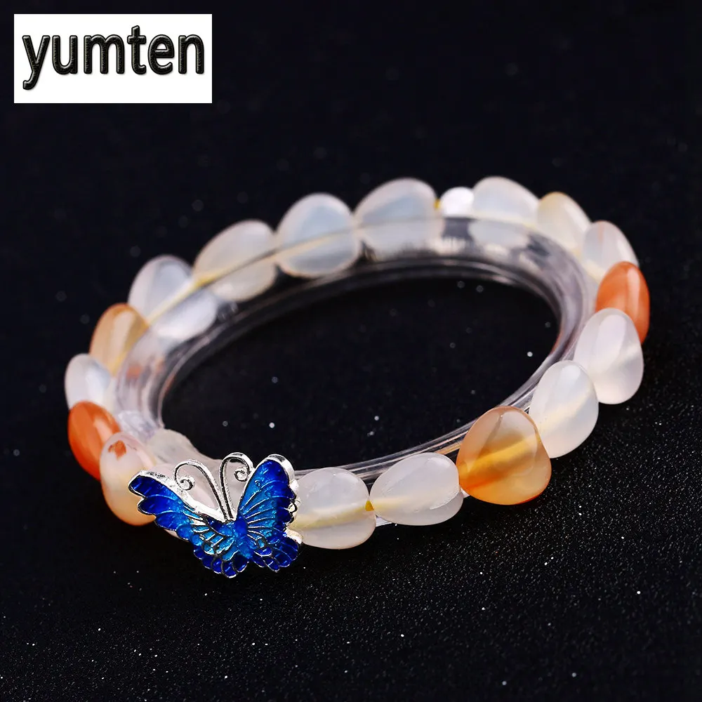 Yumten Agate Heart 925 Silver Butterfly Ladies Bracelet Jewelry Wristband Womens Bracelets Viking Love Bracciali Donna | Украшения и