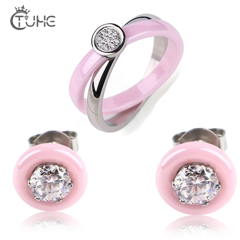 Pink Cubic Zirconia Healthy Ceramic Jewelry Sets Stud Earrings Rings For Women Stainless Steel Wedding Jewelry Free Gift Box
Pink Cubic Zirconia Healthy Ceramic Jewelry Sets Stud Earrings Rings For Women Stainless Steel Wedding Jewelry Free Gift Box