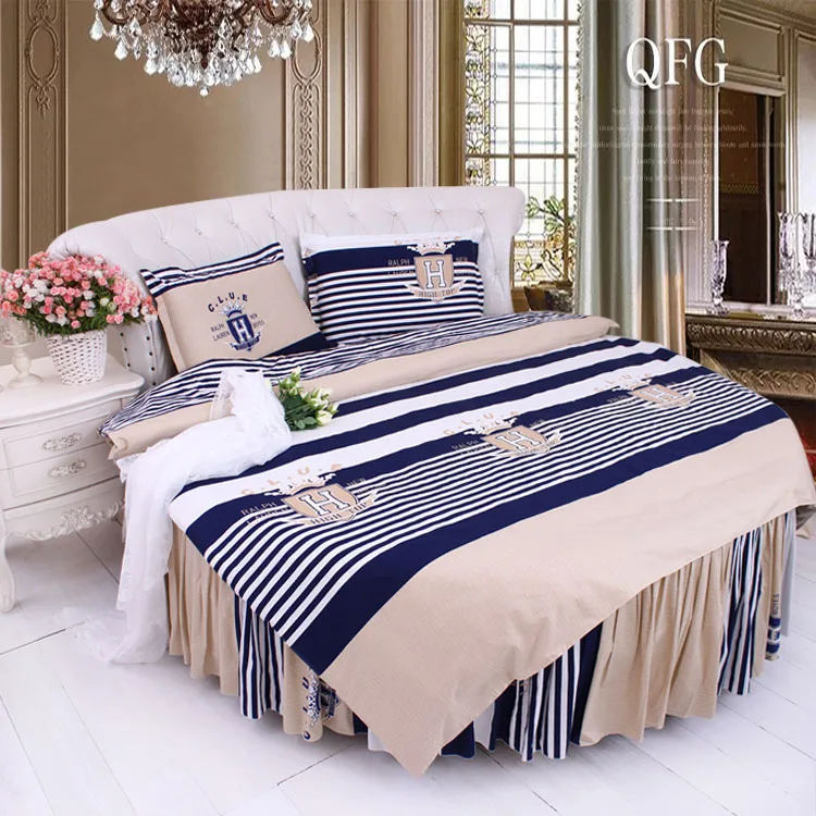 Navy Style Luxury Round Bed Cotton Bedding Sets Super King Duvet