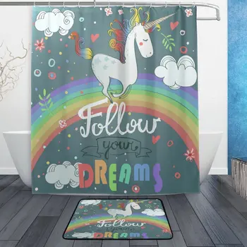 Cute Unicorn Beautiful Rainbow Waterproof Polyester Fabric Shower Curtain with Hooks Doormat Bath Floor Mat Bathroom Home Decor
Cute Unicorn Beautiful Rainbow Waterproof Polyester Fabric Shower Curtain with Hooks Doormat Bath Floor Mat Bathroom Home Decor