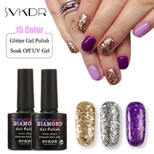 SVKDR 10 ミリリットルグリッタージェルポリッシュキットダイヤモンドソークオフ持続 15 ブリンブリン色マニキュア DIY スパンコールネイルゲルワニス(China)