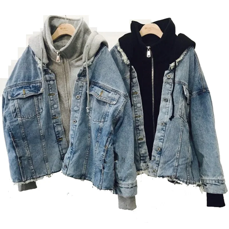 Spring Loose Zipper female jacket Harajuku Detachable Hooded Plus Size Jean Jacket Female BF Autumn Coat Denim jacket for women
Spring Loose Zipper female jacket Harajuku Detachable Hooded Plus Size Jean Jacket Female BF Autumn Coat Denim jacket for women