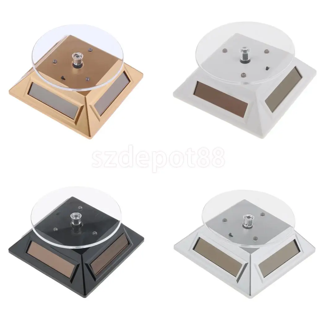 Solar Powered / Battery Rotating Display Stand Turntable with LED Light for Jewelry Watch Phone, Save Energy