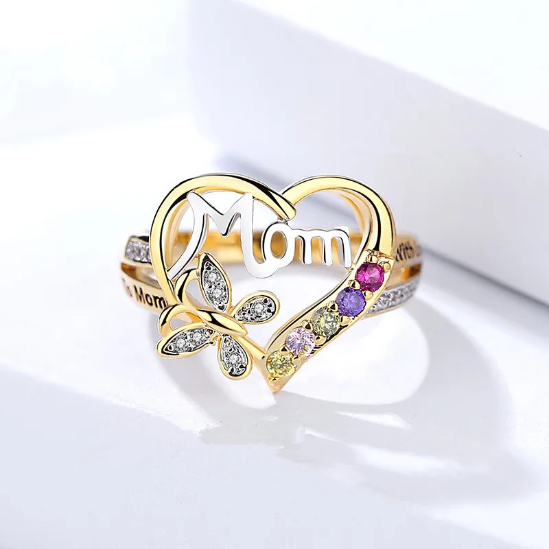 

Gift for Mother With rhinestone flower heart Ring gold plated thanksgiving day present for Mom Mother's day gift