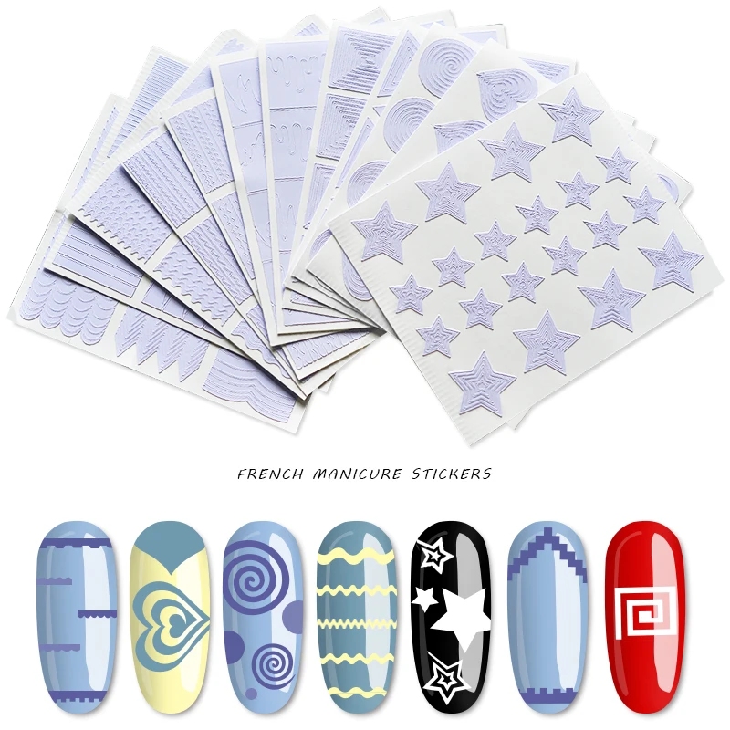 1 Set 12 Styles French Nail Sticker Star Heart Wave Liner Mixed Designs for Nail Art 3D Hollow Stencil Guide Tip Manicure Decals
1 Set 12 Styles French Nail Sticker Star Heart Wave Liner Mixed Designs for Nail Art 3D Hollow Stencil Guide Tip Manicure Decals