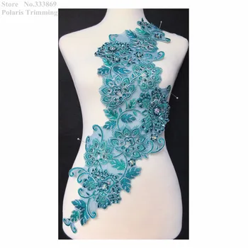

Free Shipping 1pc x Newest Beautiful Teal Blue/Silver Sequined Beaded Flower Embroidery Lace Applique Trim Motifs Patch PBNC131S