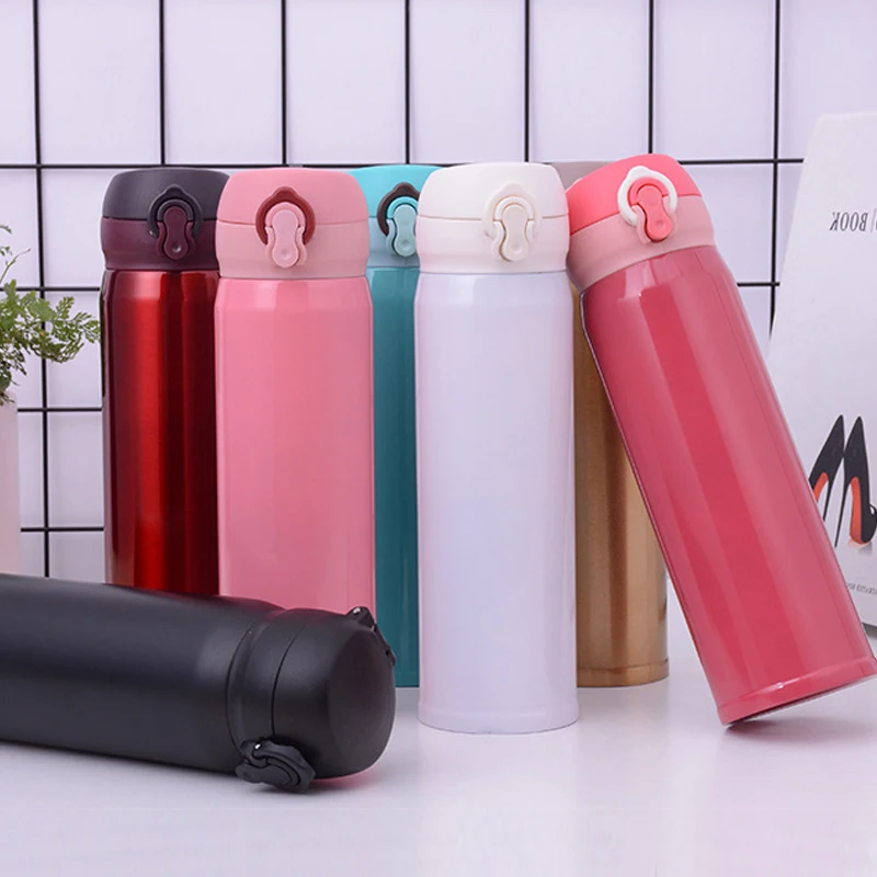 

500ML Water Bottle for Students Vacuum Cup Thermos Coffee Mugs Double Wall Stainless Steel Drinking Bottle for Travelling