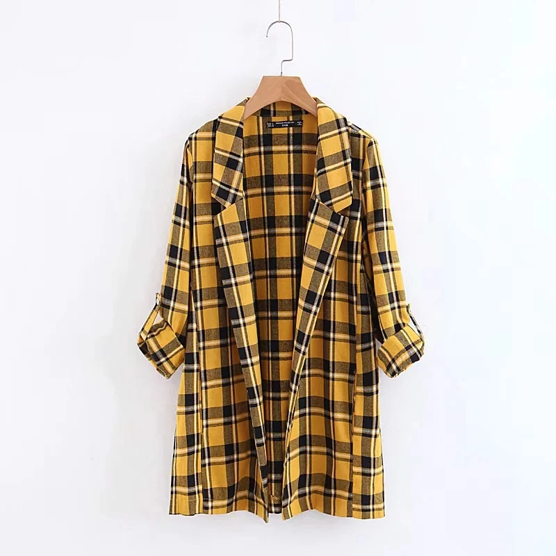 Women Yellow Plaid Loose Long Blazer Checkered Pockets Notched Collar Roll Up Long Sleeve Split Female Oversized Tops Outerwear
Women Yellow Plaid Loose Long Blazer Checkered Pockets Notched Collar Roll Up Long Sleeve Split Female Oversized Tops Outerwear