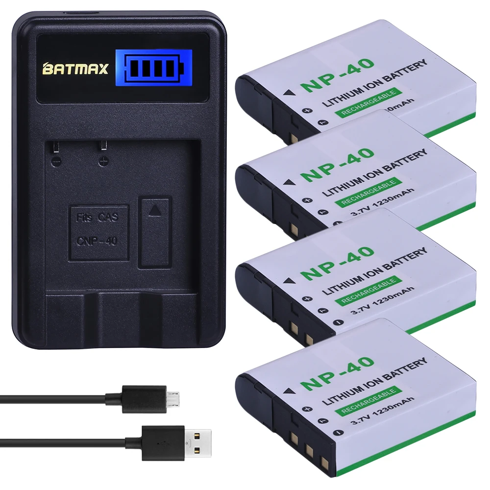 

4Pcs NP-40 NP40 Camera Li-ion Battery + LCD USB Charger for Casio EX-Z400 FC100 FC150 FC160S P505 P600 P700 Z300 Z600 EX