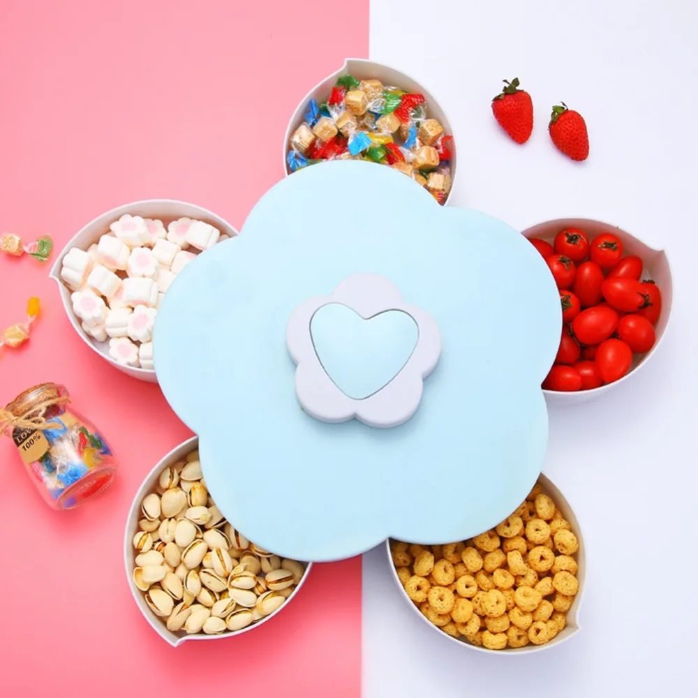 Plastic Food Candy Snack Container Case Holder Flower-shaped Storage Box Organizer Five-divided Compartment Rotatable Box Case
Plastic Food Candy Snack Container Case Holder Flower-shaped Storage Box Organizer Five-divided Compartment Rotatable Box Case