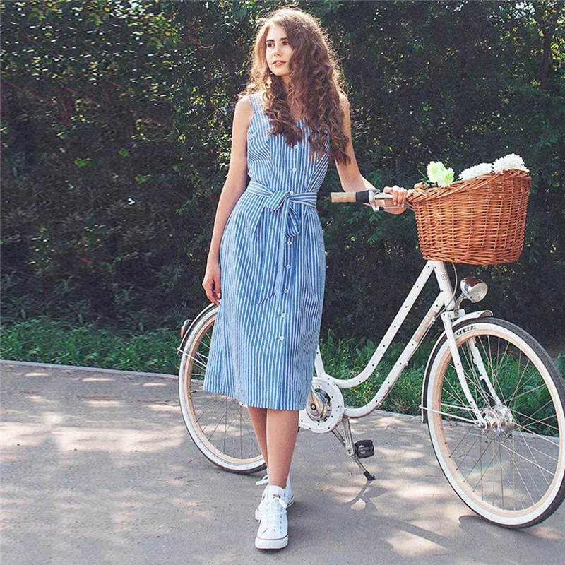 Summer Dress Woman Striped Bow Bandage Sexy Sleeveless Strap Single-Breasted Elegant Dress Fashion New Casual Dress
Summer Dress Woman Striped Bow Bandage Sexy Sleeveless Strap Single-Breasted Elegant Dress Fashion New Casual Dress