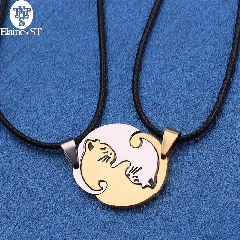 Couples Stainless Steel Cat Pendant Necklace Compose Circle Two cats Lover Gift Set Long Necklace For Women Valentine's Day Gift
Couples Stainless Steel Cat Pendant Necklace Compose Circle Two cats Lover Gift Set Long Necklace For Women Valentine's Day Gift