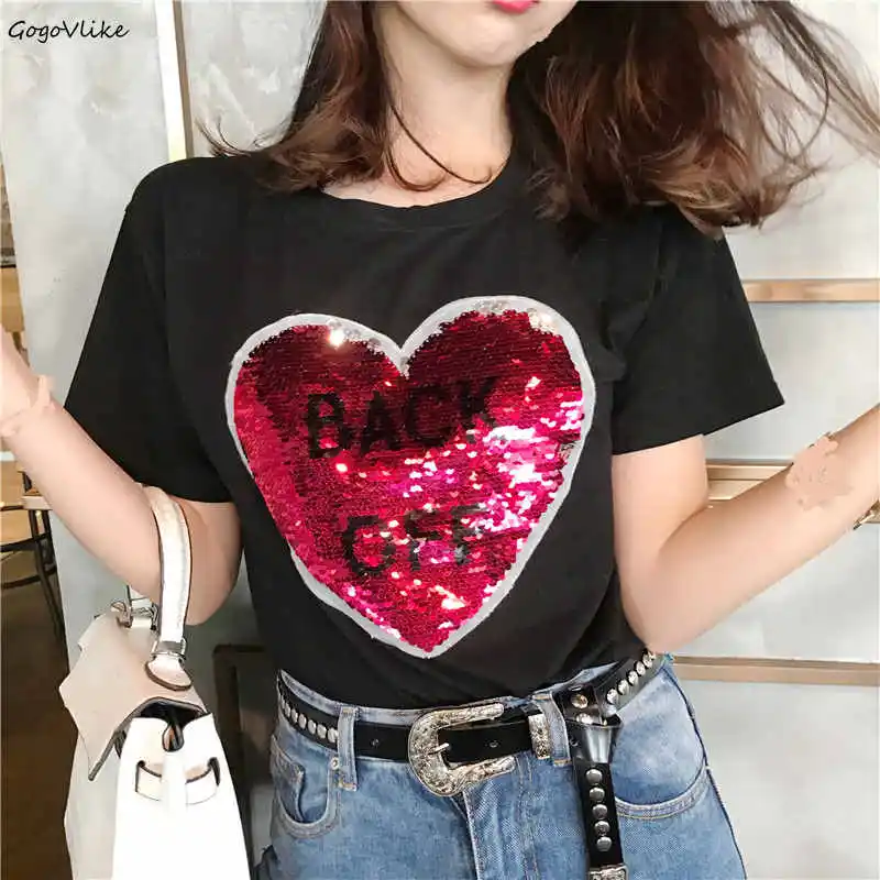 Kawaii Top Bling Sequins Heart Magic Color change Funny 2018 Summer Black Harajuk Women T shirt shirts girl Cotton Tops LT496S50
Kawaii Top Bling Sequins Heart Magic Color change Funny 2018 Summer Black Harajuk Women T shirt shirts girl Cotton Tops LT496S50