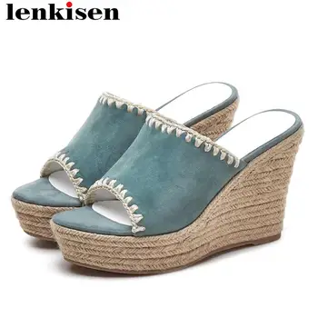 Lenkisen new kid suede wedges platform peep toe straw decoration slip on European designer super high heels vocation shoes L62
Lenkisen new kid suede wedges platform peep toe straw decoration slip on European designer super high heels vocation shoes L62