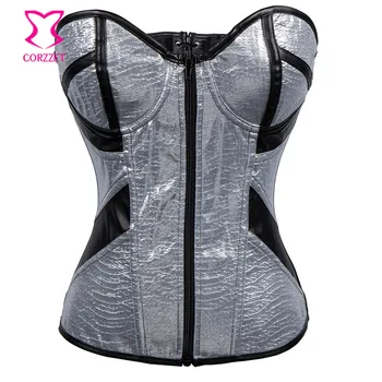 Silver PVC Black Leather Zipper Overbust Corset Sexy Bustier Gothique Punk Club Corsage Gothic Espartilhos e Corpetes Corsets
Silver PVC Black Leather Zipper Overbust Corset Sexy Bustier Gothique Punk Club Corsage Gothic Espartilhos e Corpetes Corsets