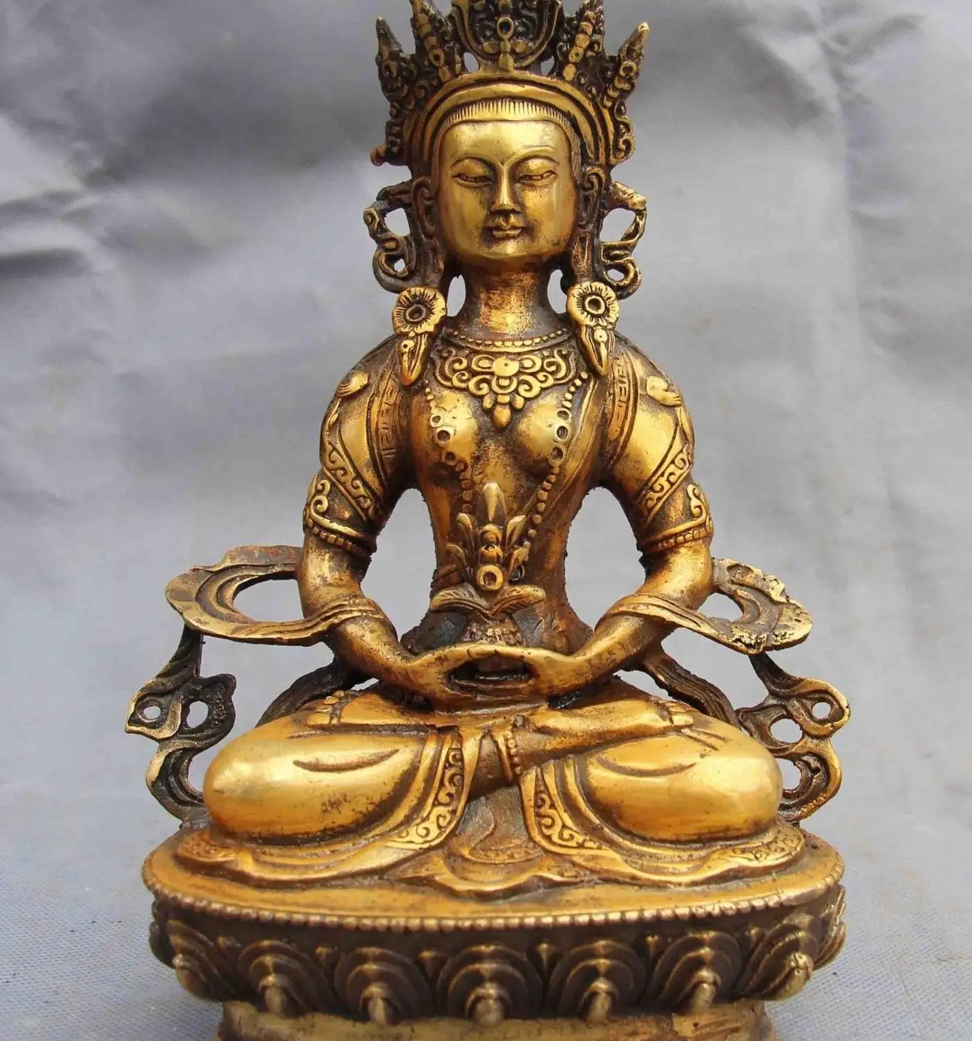 

8 Tibet Buddhism Temple Copper Bronze Gild Longevity Amitayus Buddha God Statue