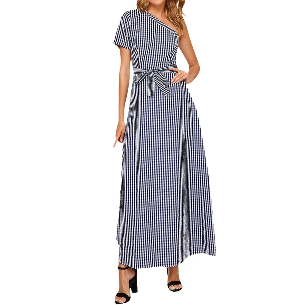 Women Summer 2019 Sundress Dress Bohemia Fashion One Shoulder Short Sleeve Plaid with Belt Long Dress L507
Women Summer 2019 Sundress Dress Bohemia Fashion One Shoulder Short Sleeve Plaid with Belt Long Dress L507