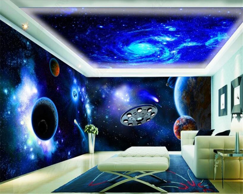 

beibehang High quality decorative painting papel de parede 3d wallpaper cool universe sky flying saucer theme space background