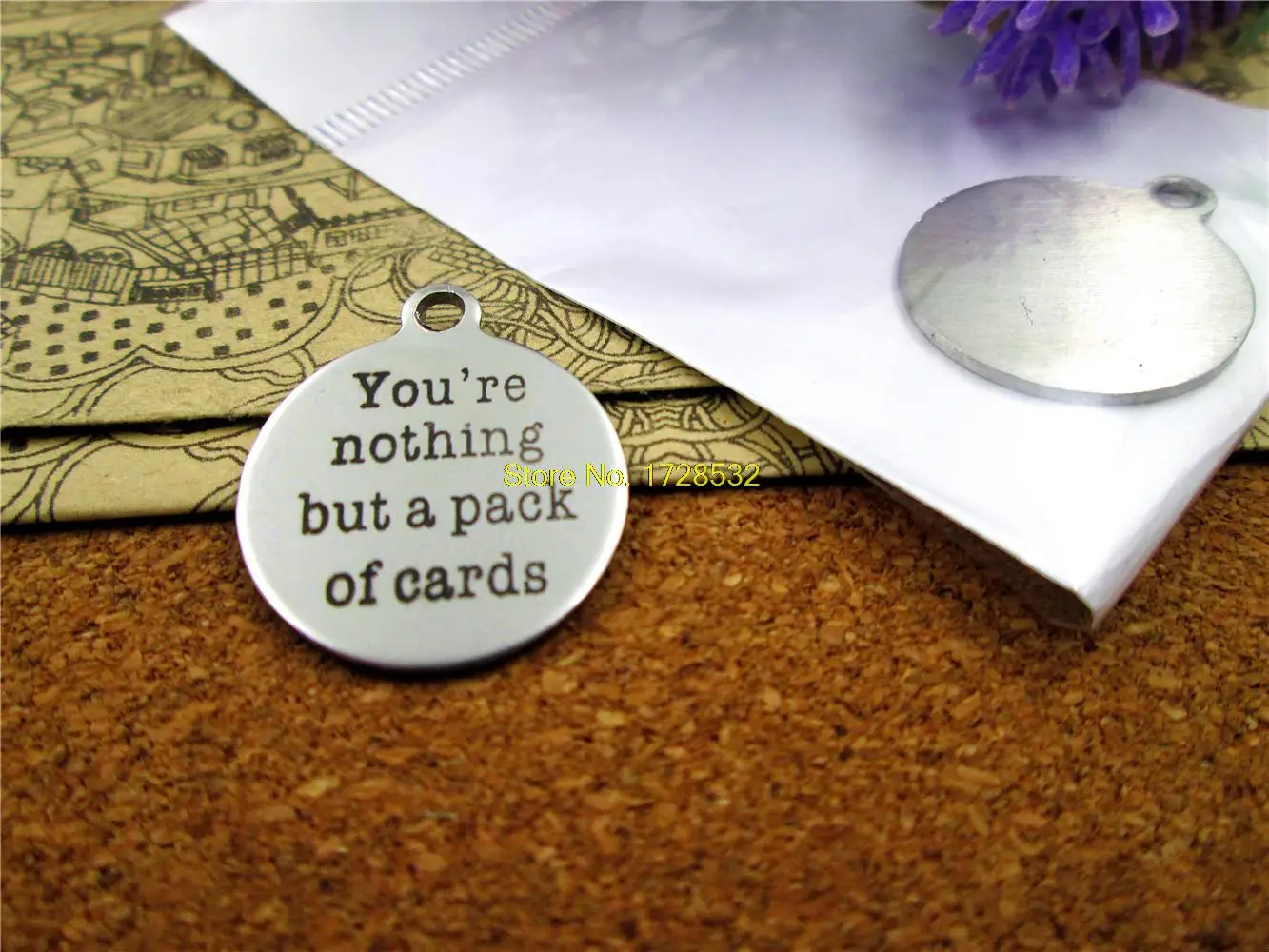 

20pcs--20mm stainless steel circle round "you're nothing but a pack of cards"one side DIY Charms Pendants