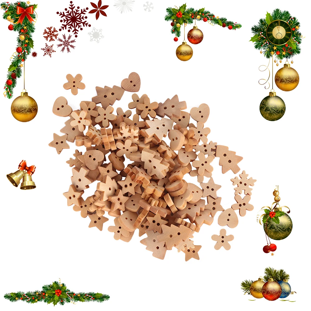 100pcs/set Wood Buttons Christmas Tree Snowflake Heart Mixed Decor DIY Crafts 2 Holes Sewing Nature Wooden Buttons Scrapbooking
100pcs/set Wood Buttons Christmas Tree Snowflake Heart Mixed Decor DIY Crafts 2 Holes Sewing Nature Wooden Buttons Scrapbooking