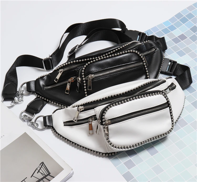 Brand Women White Black Leather Waist Belt Waist Pack Chest Bag BIg Punk Rivet Shoulder Belt Money Zipper Bum Bag Funny Pack
Brand Women White Black Leather Waist Belt Waist Pack Chest Bag BIg Punk Rivet Shoulder Belt Money Zipper Bum Bag Funny Pack