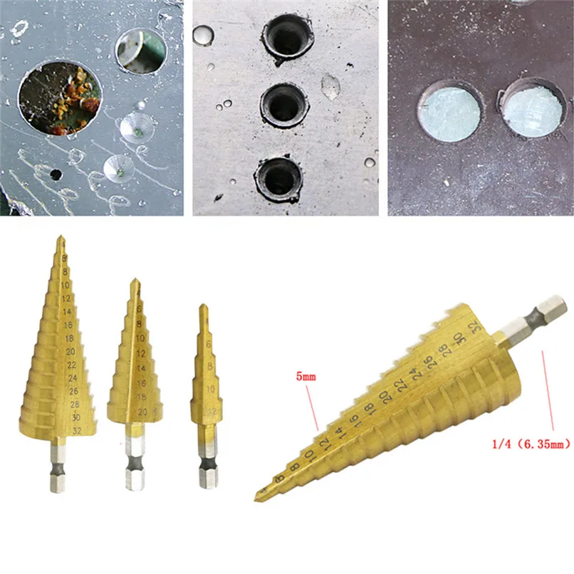 Hss Step Cone Hex Shank Titanium Coated Metal Drill Bit Cut Tool Set Step Drill Bit Hole Cutter 4-32mm,4-20mm,4-12mm H1TY0
Hss Step Cone Hex Shank Titanium Coated Metal Drill Bit Cut Tool Set Step Drill Bit Hole Cutter 4-32mm,4-20mm,4-12mm H1TY0