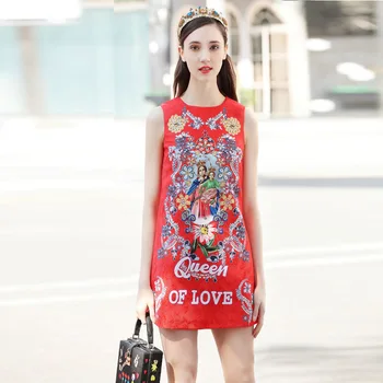 2018 spring and summer catwalk show new red festive dress vest bride printing dress A line sleeveless dress female short dresse
2018 spring and summer catwalk show new red festive dress vest bride printing dress A line sleeveless dress female short dresse