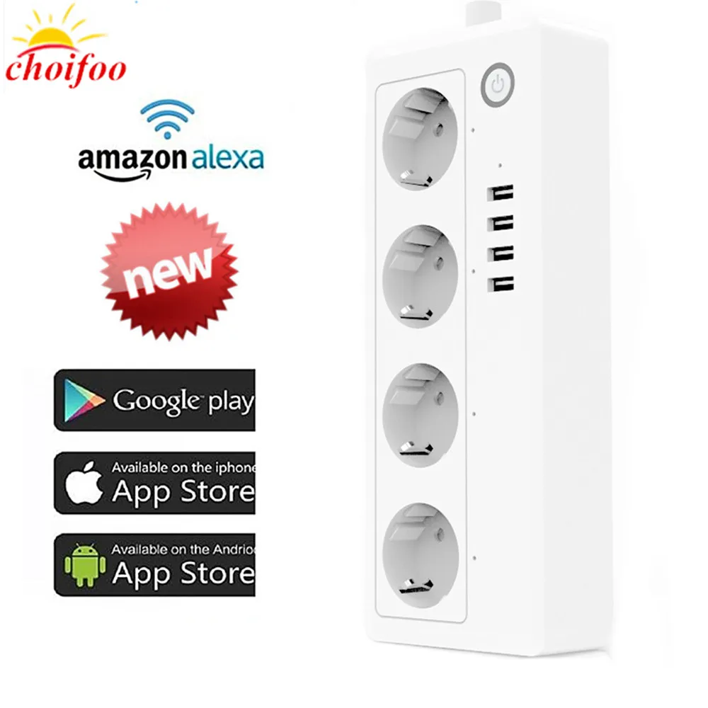 Smart Wifi Power Strip Surge Protector Multiple Power Sockets 4 USB Port Voice Control for Amazon Echo Alexa's Google Home Timer
Smart Wifi Power Strip Surge Protector Multiple Power Sockets 4 USB Port Voice Control for Amazon Echo Alexa's Google Home Timer