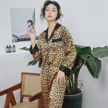 Satin Leopard Women 2PCS Shirt&pant Pajamas Suit Sexy Lounge Sleep Set Sleepwear Pocket Buttons Pijamas Night Clothes Nightgown
Satin Leopard Women 2PCS Shirt&pant Pajamas Suit Sexy Lounge Sleep Set Sleepwear Pocket Buttons Pijamas Night Clothes Nightgown