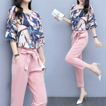 Floral Print Women's Summer Suit Office Lady Ensemble Femme Deux Pieces Conjunto Feminino Year-old Female Costume Top&pants Set
Floral Print Women's Summer Suit Office Lady Ensemble Femme Deux Pieces Conjunto Feminino Year-old Female Costume Top&pants Set