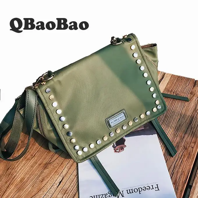 Trapeze Rivet Women Bag Nylon Big Crossbody Bags For Women Bolsas Feminina Women Messenger Bags Green Black