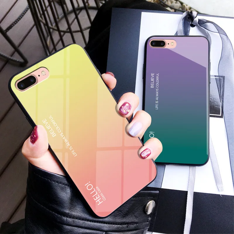 Модный градиентный чехол из закаленного стекла чехлы для телефонов iPhone X XS Max XR с