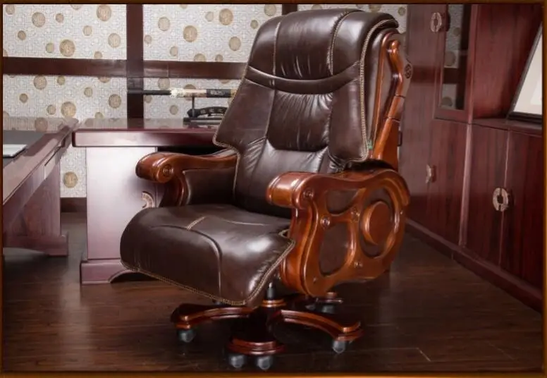Luxurious solid wood chair office chair computer chair can lie on cowhide massage boss chair.
Luxurious solid wood chair office chair computer chair can lie on cowhide massage boss chair.