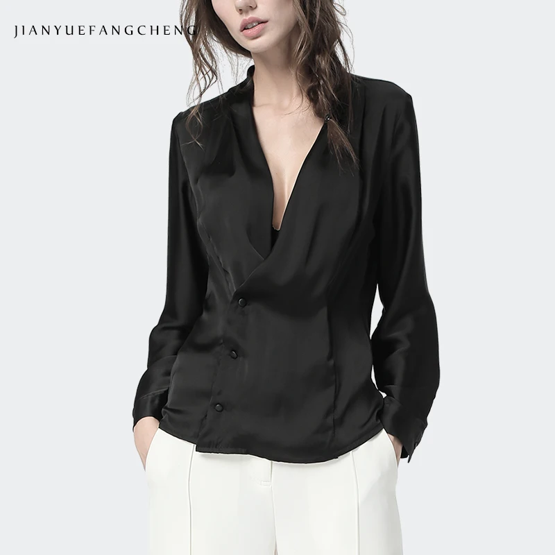 Ladies Sexy Deep V-Neck Satin Blouse Long Sleeve Three Buttons Cardigan Famale Tops Soft Bodycon Women Spring Summer Clothing
Ladies Sexy Deep V-Neck Satin Blouse Long Sleeve Three Buttons Cardigan Famale Tops Soft Bodycon Women Spring Summer Clothing
