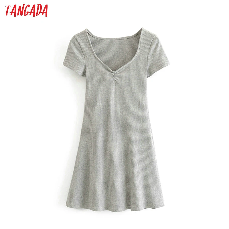 Tangada women gray knitted dress V neck short sleeve American style stretchy casual solid female stylish chic dresses 3H208
Tangada women gray knitted dress V neck short sleeve American style stretchy casual solid female stylish chic dresses 3H208